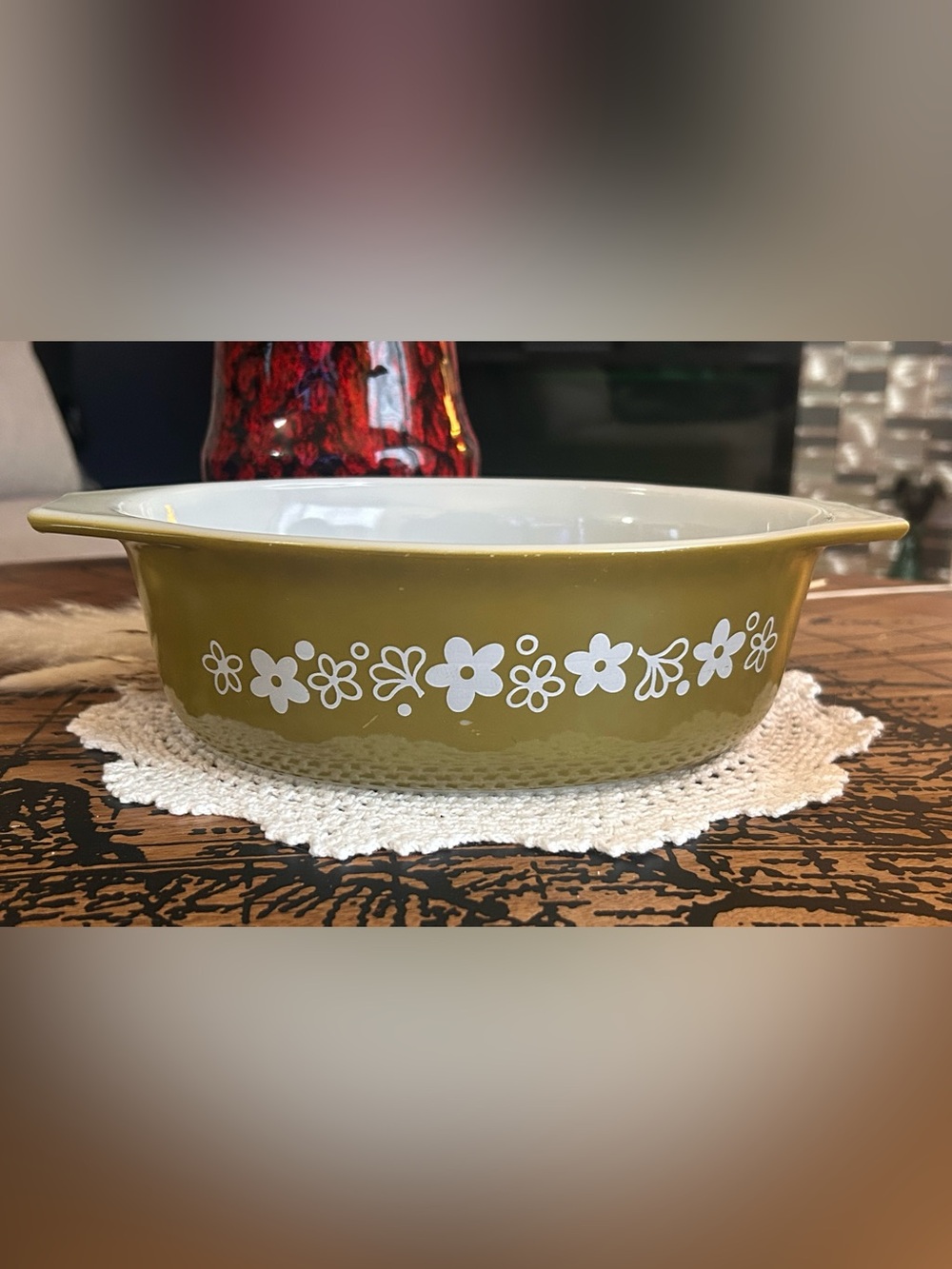 Vintage Pyrex Spring Blossom Green 043 Casserole Dish – Crazy Daisy 1.5 Qt –